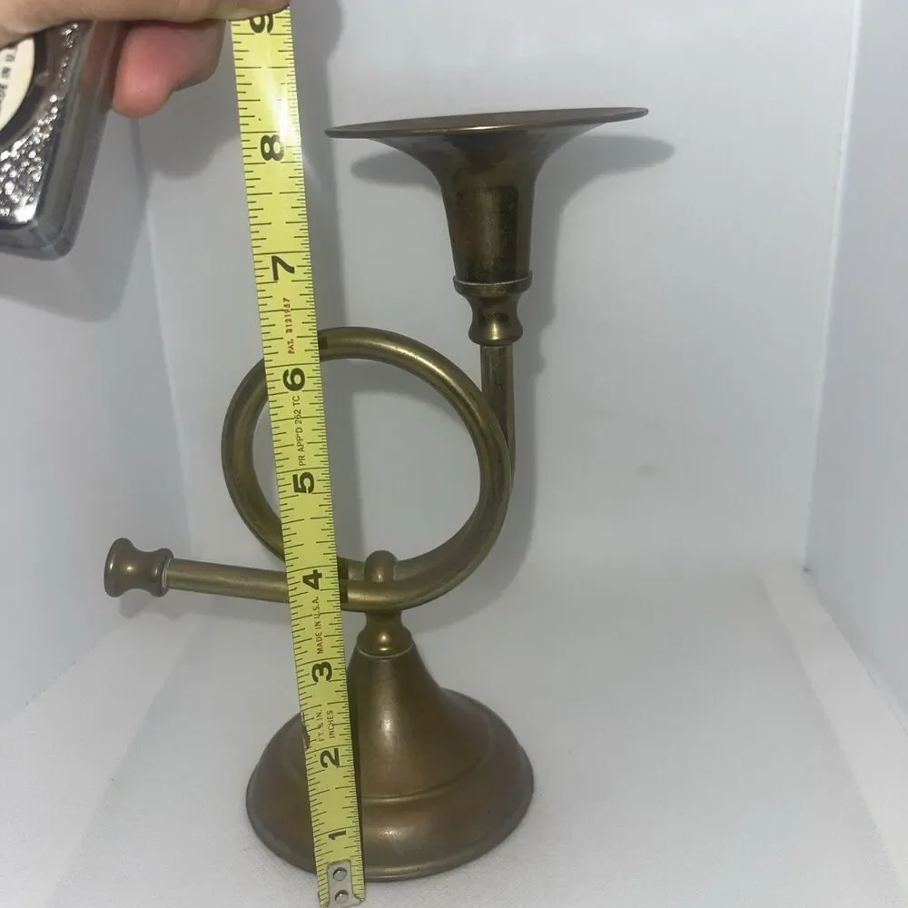 Vintage Brass French Horn Candlestick Holder